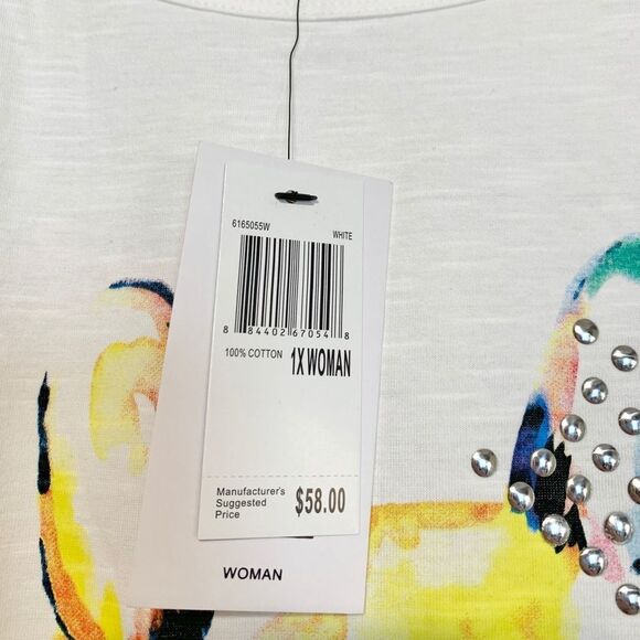 FOR THE REPUBLIC Rainbow Frenchie Dog Graphic T-Shirt with Accents Plus Size 1X - Picture 7 of 7